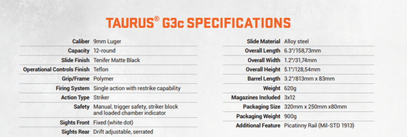 Taurus G3C Specification Taurus G3C Specification