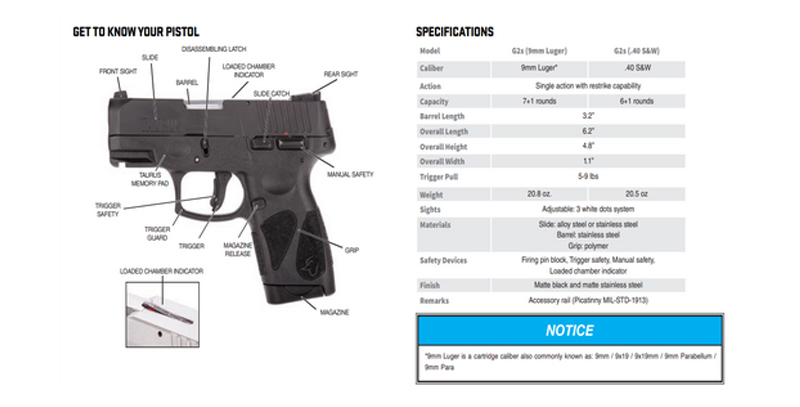 Taurus G2C Specifications Taurus G2C Specifications